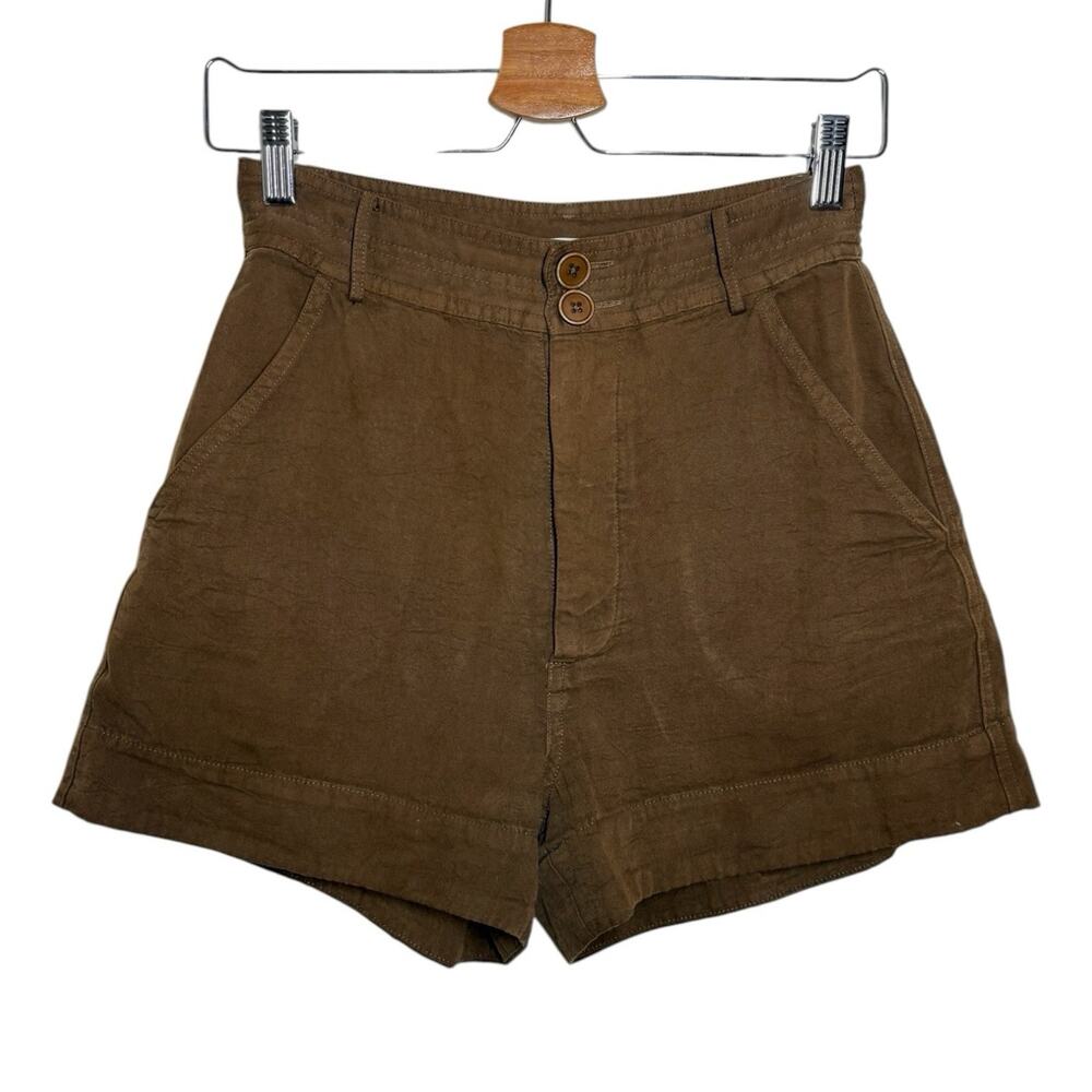 Apiece Apart Brown Cotton Canvas Minimalist High Waist Merida Shorts - 2 $275